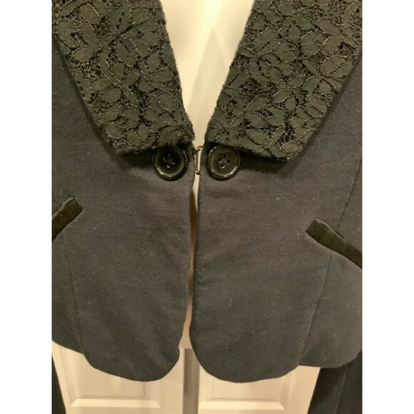 Free People Black Jacket W/ Floral Lace Lapel, Size Large - Picture 3 of 9